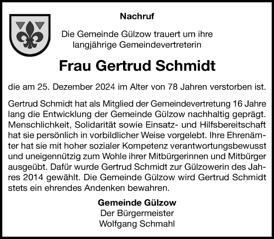 Traueranzeige von Gertrud Schmidt von Wochenend Anzeiger