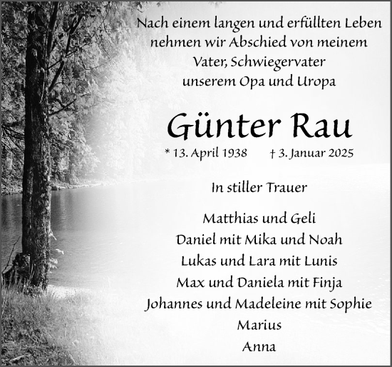 Traueranzeige von Günter Rau von Norddeutsche Rundschau, Wilstersche Zeitung, Glückstädter Fortuna