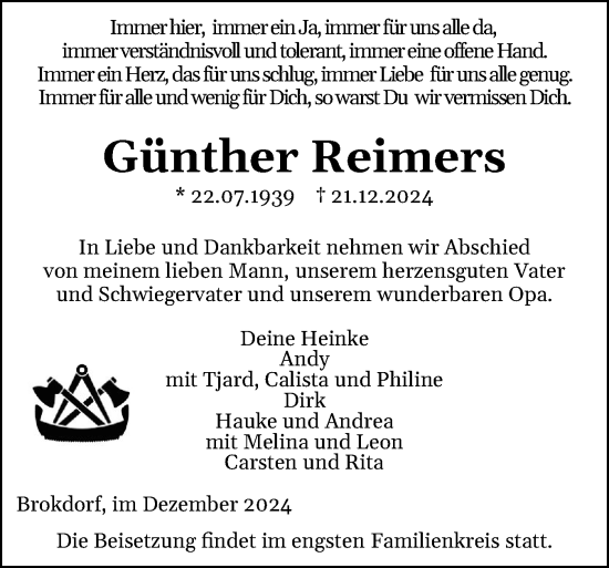Traueranzeige von Günther Reimers von Norddeutsche Rundschau, Wilstersche Zeitung, Glückstädter Fortuna