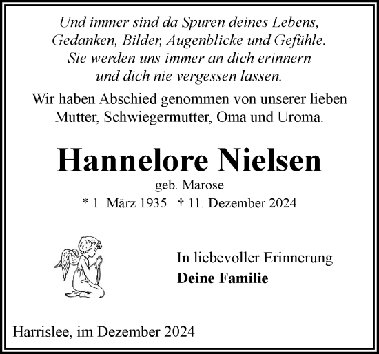 Traueranzeige von Hannelore Nielsen von Flensburger Tageblatt