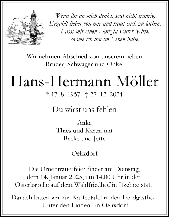 Traueranzeige von Hans-Hermann Möller von Norddeutsche Rundschau, Wilstersche Zeitung, Glückstädter Fortuna