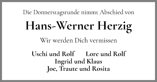 Traueranzeige von Hans-Werner Herzig von Eckernförder Zeitung, Hallo Eckernförde