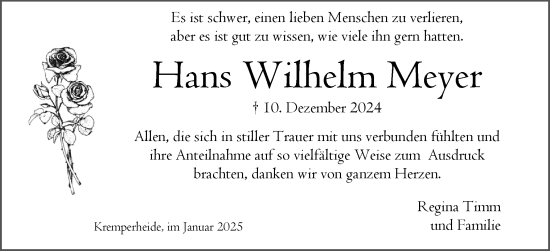 Traueranzeige von Hans Wilhelm Meyer von Norddeutsche Rundschau, Wilstersche Zeitung, Glückstädter Fortuna