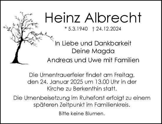 Traueranzeige von Heinz Albrecht von MARKT Ratzeburg/Mölln