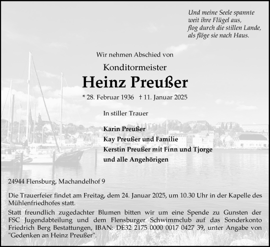 Traueranzeige von Heinz Preußer von Flensburger Tageblatt