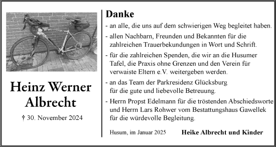 Traueranzeige von Heinz Werner Albrecht von Husumer Nachrichten, Nordfriesland Tageblatt