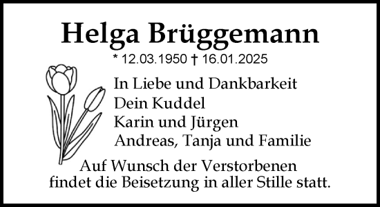 Traueranzeige von Helga Brüggemann von Heimatspiegel