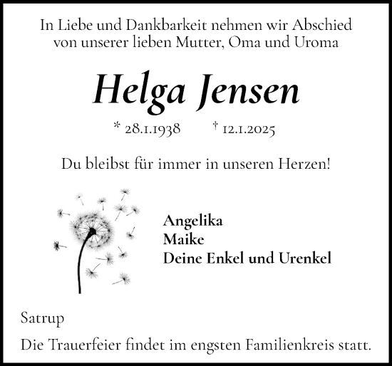 Traueranzeige von Helga Jensen von Flensburger Tageblatt