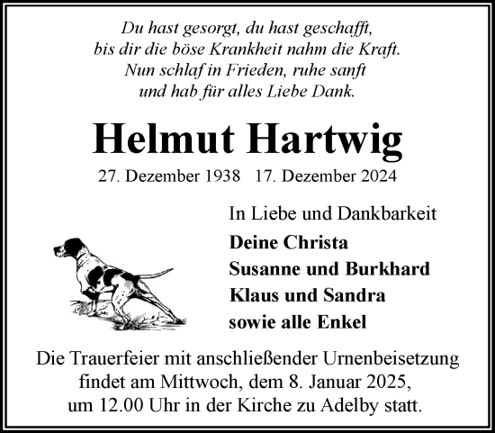Traueranzeige von Helmut Hartwig von Flensburger Tageblatt