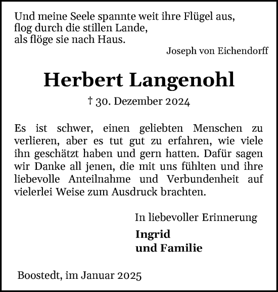 Traueranzeige von Herbert Langenohl von Holsteinischer Courier