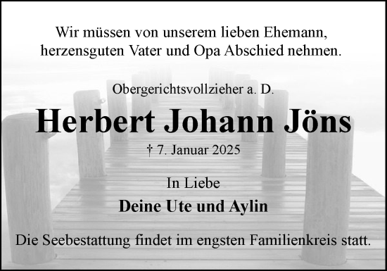 Traueranzeige von Herbert Johann Jöns von Schleswig-Holsteinische Landeszeitung