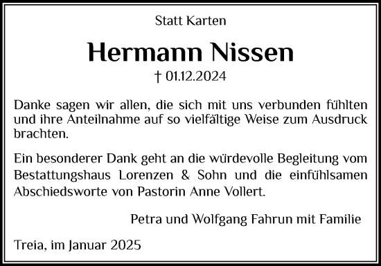 Traueranzeige von Hermann Nissen von Schleswiger Nachrichten, Schlei-Bote