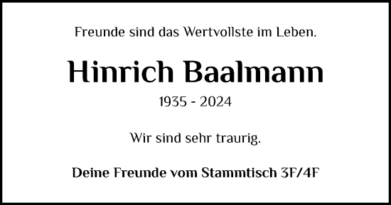 Traueranzeige von Hinrich Baalmann von Flensburger Tageblatt