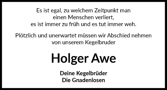 Traueranzeige von Holger Awe von Wochenend Anzeiger