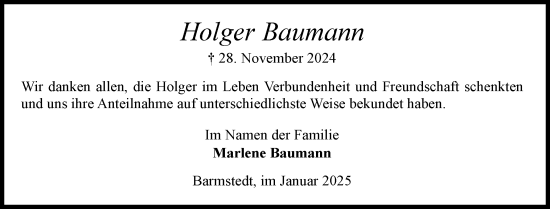 Traueranzeige von Holger Baumann von Elmshorner Nachrichten, Barmstedter Zeitung