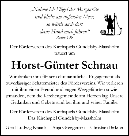 Traueranzeige von Horst-Günter Schnau von Schleswiger Nachrichten, Schlei-Bote