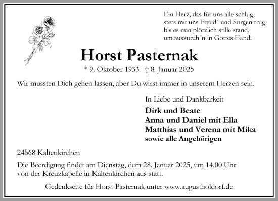 Traueranzeige von Horst Pasternak von Umschau