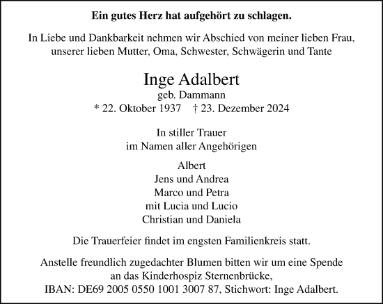 Traueranzeige von Inge Adalbert von MARKT Ahrensburg/Bargteheide/Trittau und Stormarner Tageblatt