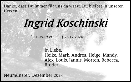 Traueranzeige von Ingrid Koschinski von Holsteinischer Courier