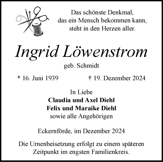 Traueranzeige von Ingrid Löwenstrom von Eckernförder Zeitung, Hallo Eckernförde