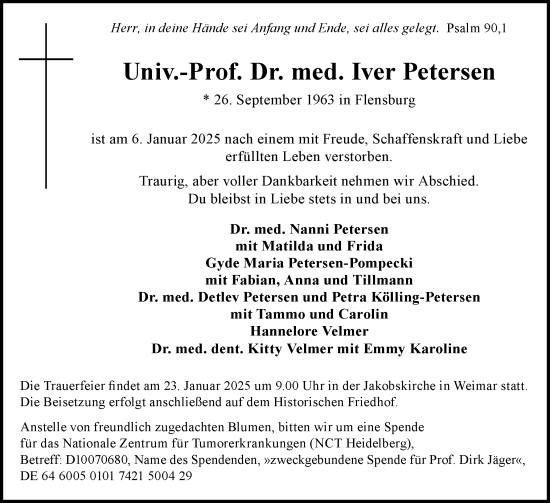 Traueranzeige von Iver Petersen von Flensburger Tageblatt
