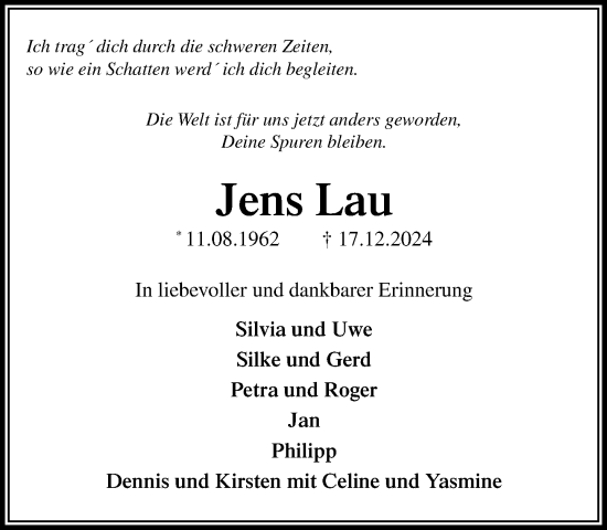 Traueranzeige von Jens Lau von MARKT Ratzeburg/Mölln