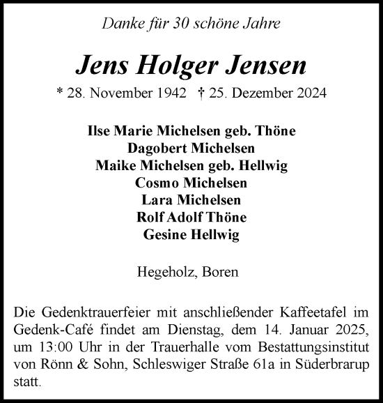 Traueranzeige von Jens Holger Jensen von Schleswiger Nachrichten, Schlei-Bote