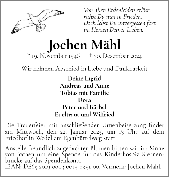 Traueranzeige von Jochen Mähl von Wedel-Schulauer Tageblatt, tip Wedel-Schulauer Tageblatt, tip Rissener Rundschau