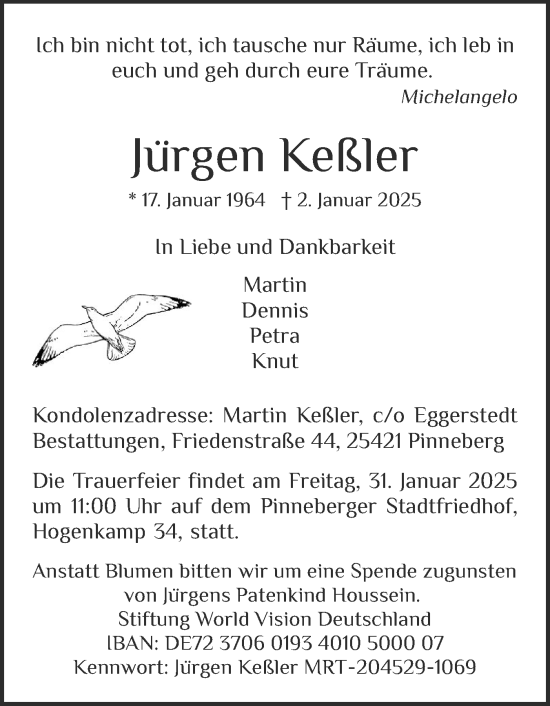 Traueranzeige von Jürgen Keßler von Region Pinneberg und tip Pinneberg