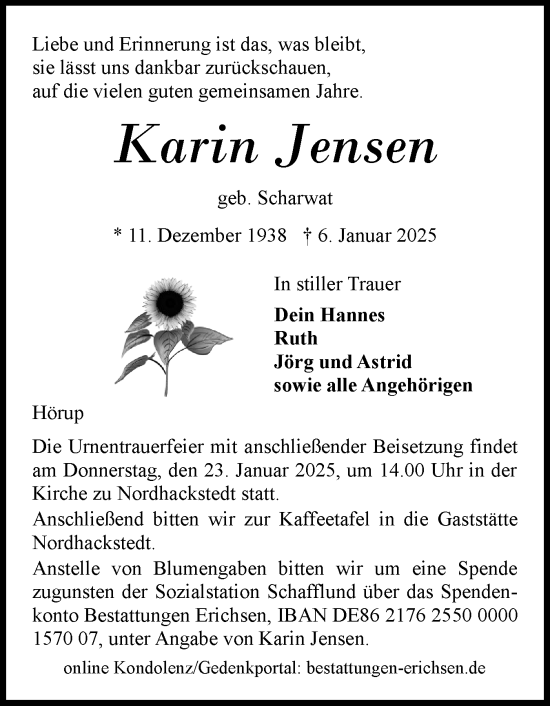 Traueranzeige von Karin Jensen von Region Flensburg