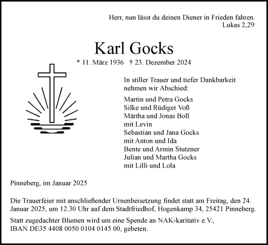 Traueranzeige von Karl Gocks von Region Pinneberg und tip Pinneberg