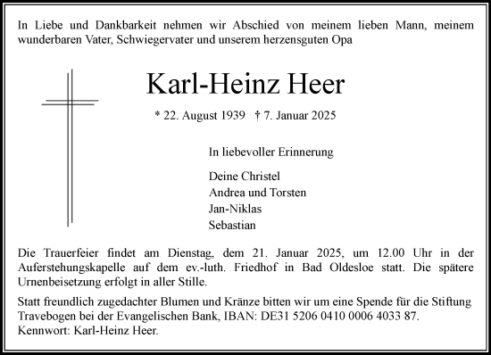 Traueranzeige von Karl-Heinz Heer von MARKT Bad Oldesloe/Reinfeld und Stormarner Tageblatt