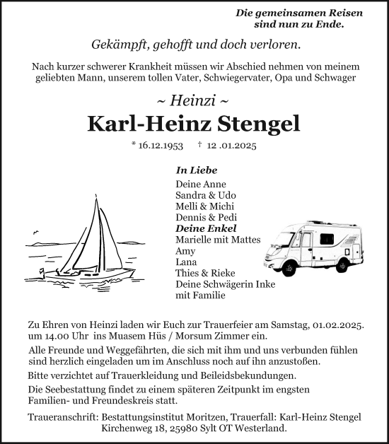 Traueranzeige von Karl-Heinz Stengel von Sylter Rundschau