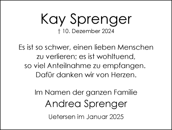 Traueranzeige von Kay Sprenger von Uetersener Nachrichten, Der tip am Wochenende