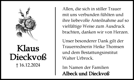 Traueranzeige von Klaus Dieckvoß von MARKT Ratzeburg/Mölln