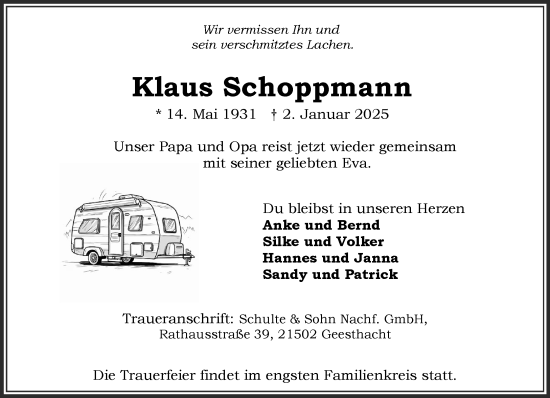 Traueranzeige von Klaus Schoppmann von Wochenend Anzeiger