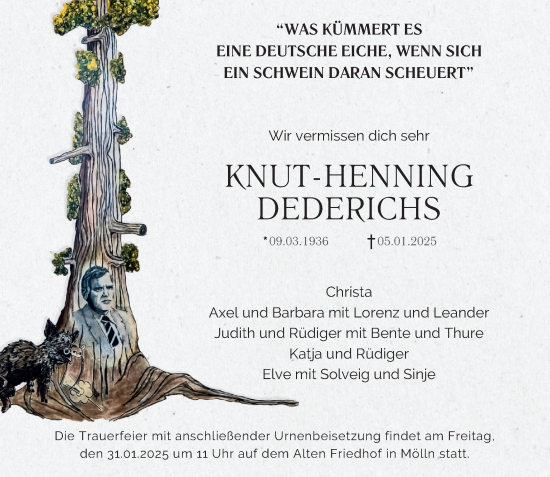 Traueranzeige von Knut-Henning Dederichs von MARKT Ratzeburg/Mölln