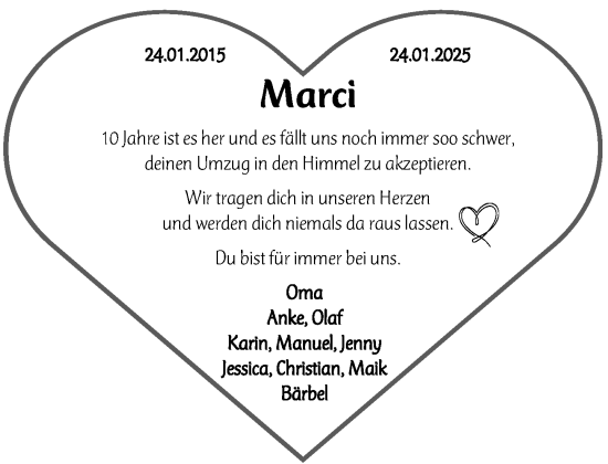 Traueranzeige von Marci  von MARKT Ratzeburg/Mölln