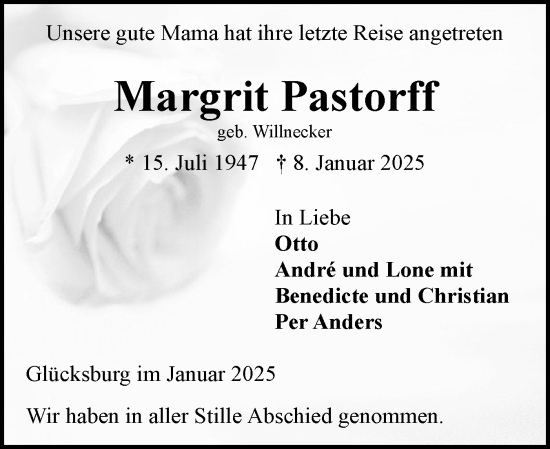 Traueranzeige von Margrit Pastorff von Flensburger Tageblatt