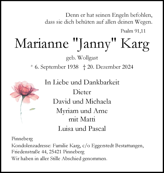 Traueranzeige von Marianne Karg von Region Pinneberg und tip Pinneberg