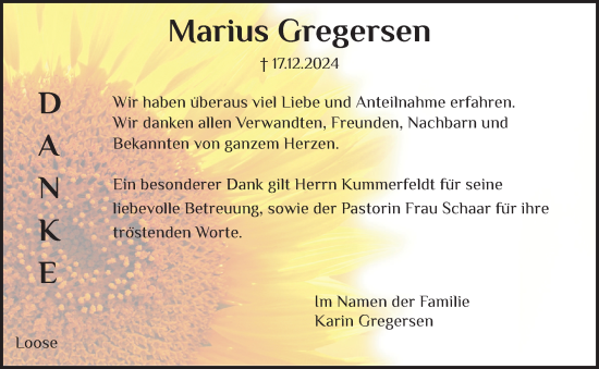 Traueranzeige von Marius Gregersen von Eckernförder Zeitung, Hallo Eckernförde
