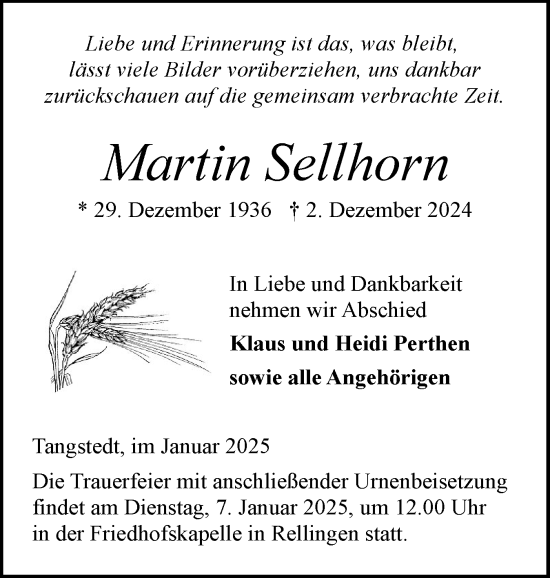 Traueranzeige von Martin Sellhorn von Region Pinneberg und tip Pinneberg