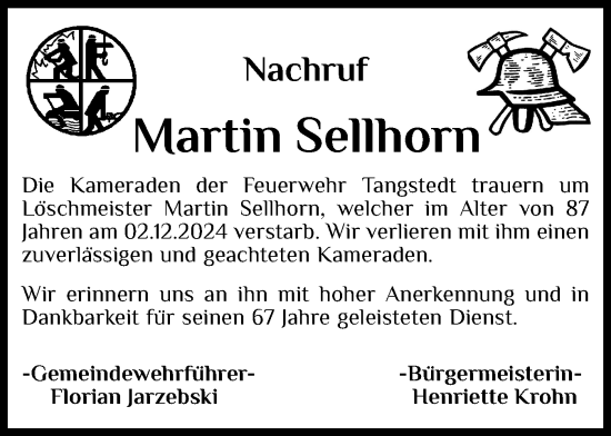 Traueranzeige von Martin Sellhorn von Region Pinneberg und tip Pinneberg