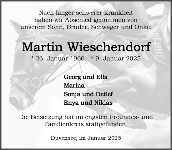 Traueranzeige von Martin Wieschendorf von MARKT Ratzeburg/Mölln