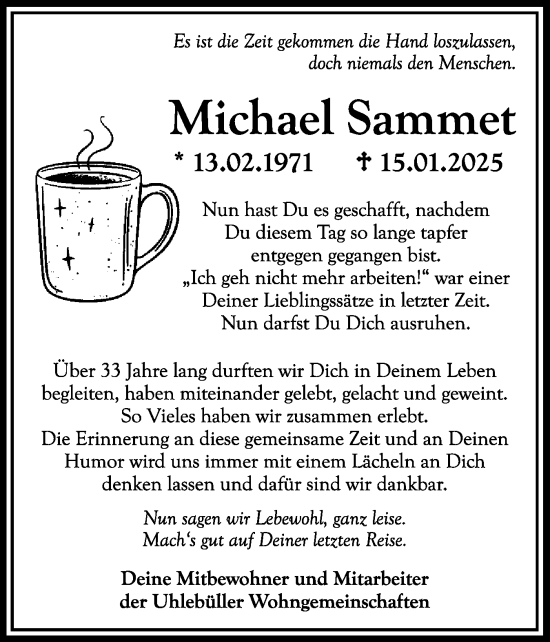 Traueranzeige von Michael Sammet von Die WochenSchau Südtondern
