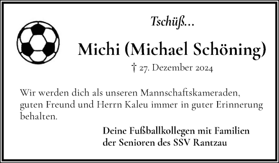 Traueranzeige von Michael Schöning von Elmshorner Nachrichten, Barmstedter Zeitung