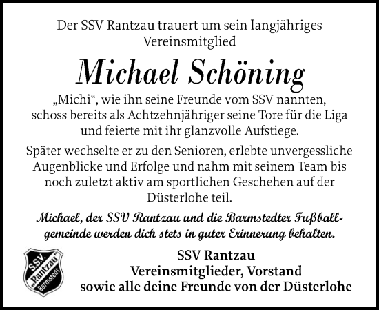 Traueranzeige von Michael Schöning von Elmshorner Nachrichten, Barmstedter Zeitung