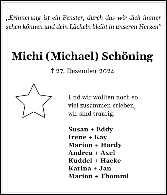 Traueranzeige von Michael Schöning von Elmshorner Nachrichten, Barmstedter Zeitung