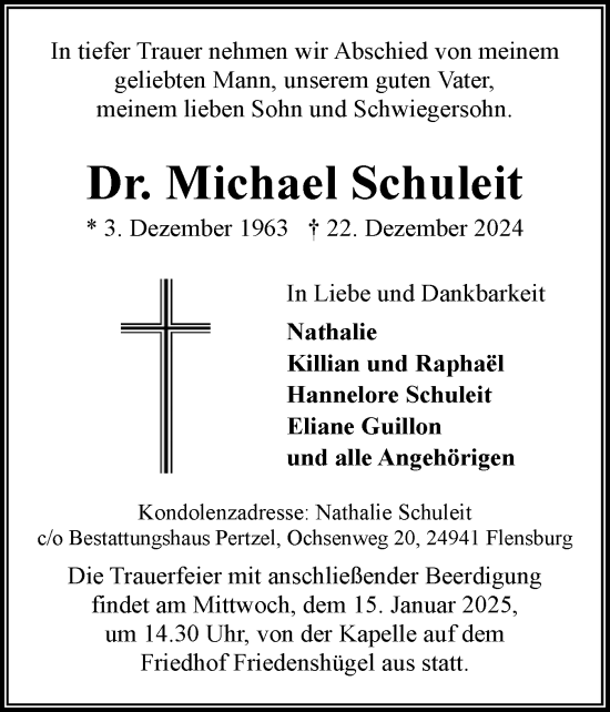 Traueranzeige von Michael Schuleit von Flensburger Tageblatt