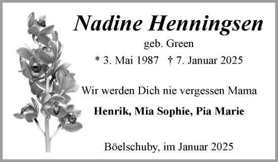 Traueranzeige von Nadine Henningsen von Schleswiger Nachrichten, Schlei-Bote